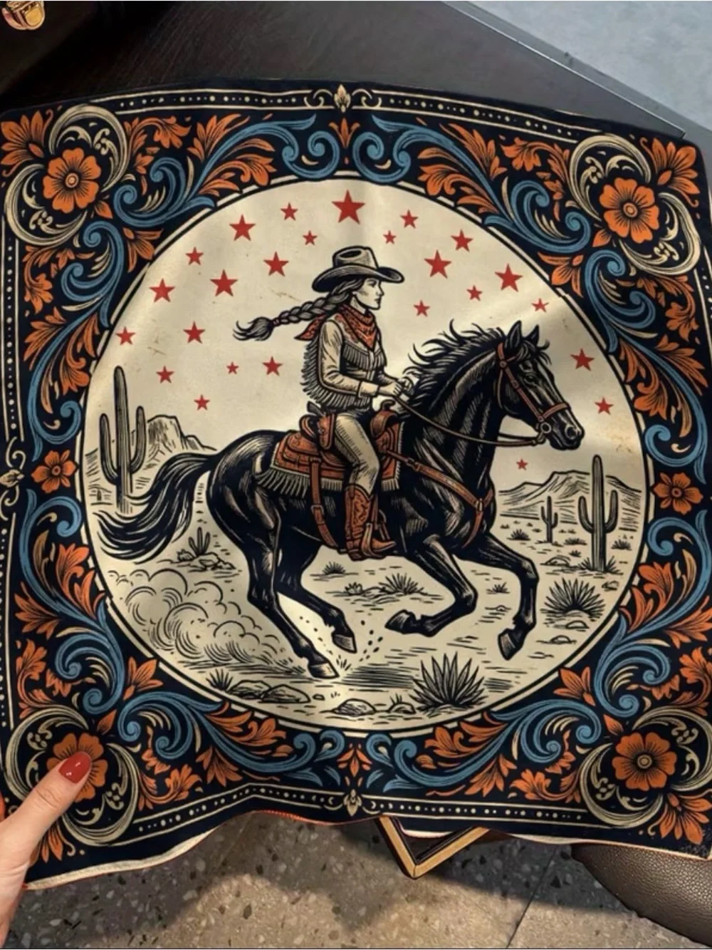 NWT Western Cowgirl Wild Rag Horse Floral Bandana Scarf 35.5” Desert Floral